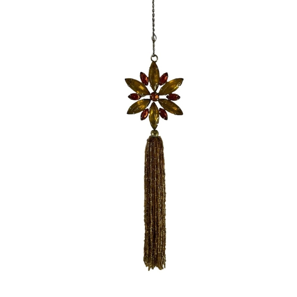 Jewelry Christmas Tree Ornament Glass Star Burst with Glass Bead Tassel